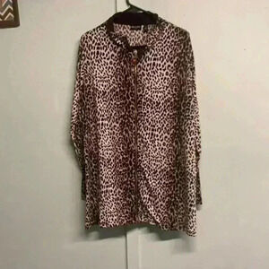 Effortless style Leopard Print Zip Front Top 1X